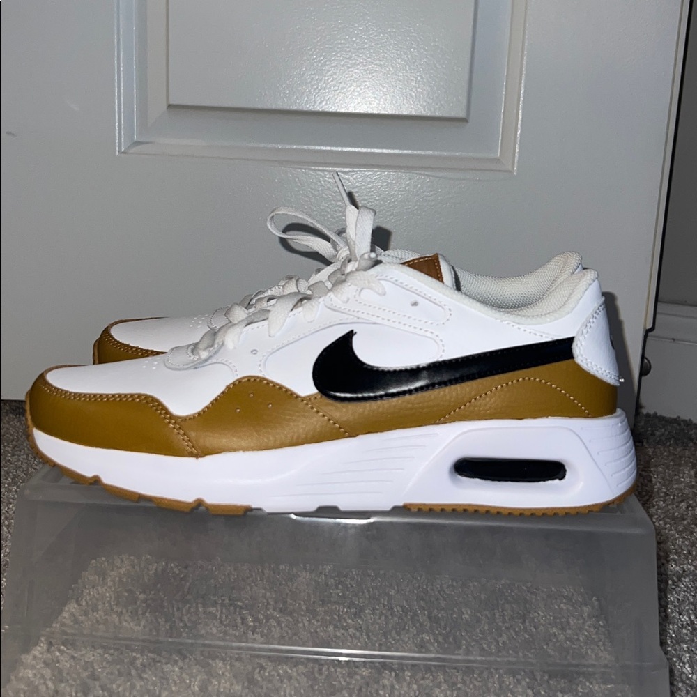 White and Brown Sneakers with Black Swoosh (Brand New)